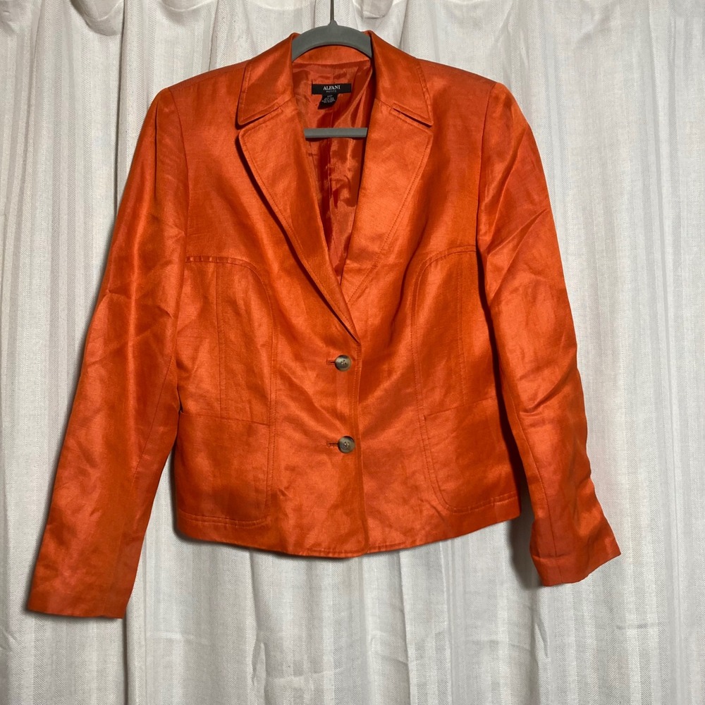 Whimsigoth Y2K Silk Linen Orange Shimmer Statement Blazer Jacket Corporate 12P